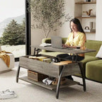 Table basse relevable ovale en chêne gris rétro / marron rustique