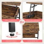 Table basse relevable ovale en chêne gris rétro / marron rustique