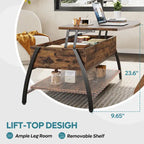 Table basse relevable ovale en chêne gris rétro / marron rustique