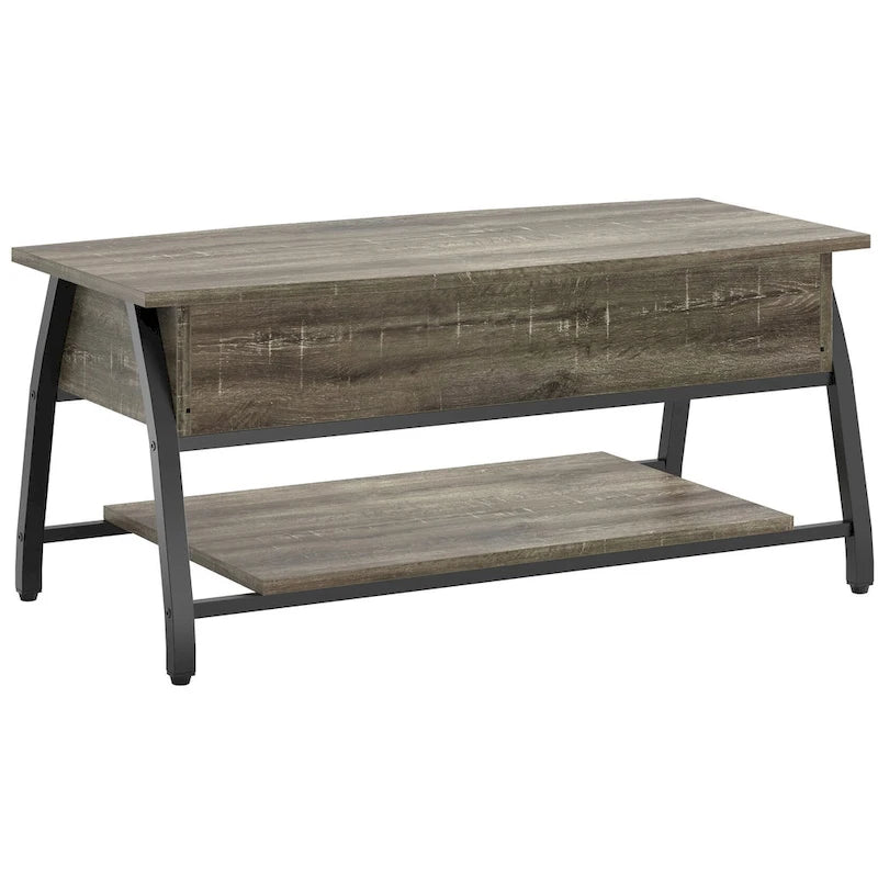 Table basse relevable ovale en chêne gris rétro / marron rustique