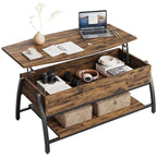 Table basse relevable ovale en chêne gris rétro / marron rustique