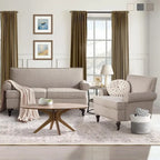 Causeuse et fauteuil d'appoint en lin Rivet beige/gris/brun, 2 places + 1 place