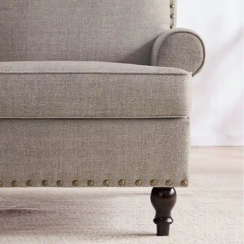 Causeuse et fauteuil d'appoint en lin Rivet beige/gris/brun, 2 places + 1 place