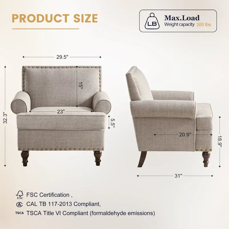 Causeuse et fauteuil d'appoint en lin Rivet beige/gris/brun, 2 places + 1 place