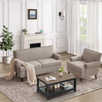 Causeuse et fauteuil d'appoint en lin Rivet beige/gris/brun, 2 places + 1 place