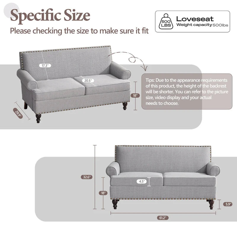Causeuse et fauteuil d'appoint en lin Rivet beige/gris/brun, 2 places + 1 place