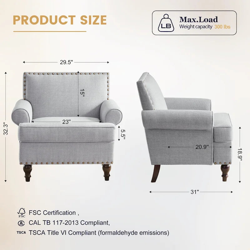Causeuse et fauteuil d'appoint en lin Rivet beige/gris/brun, 2 places + 1 place