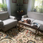 Causeuse et fauteuil d'appoint en lin Rivet beige/gris/brun, 2 places + 1 place
