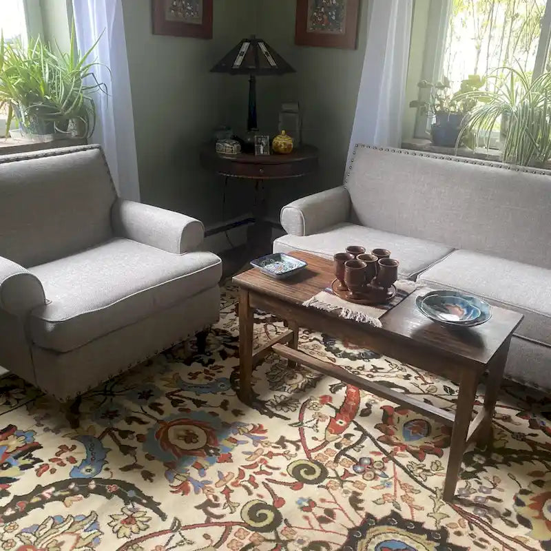 Causeuse et fauteuil d'appoint en lin Rivet beige/gris/brun, 2 places + 1 place