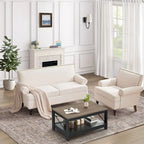 Causeuse et fauteuil d'appoint en lin Rivet beige/gris/brun, 2 places + 1 place