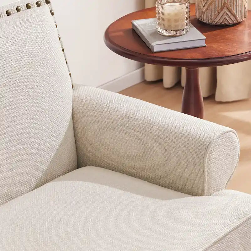 Causeuse et fauteuil d'appoint en lin Rivet beige/gris/brun, 2 places + 1 place