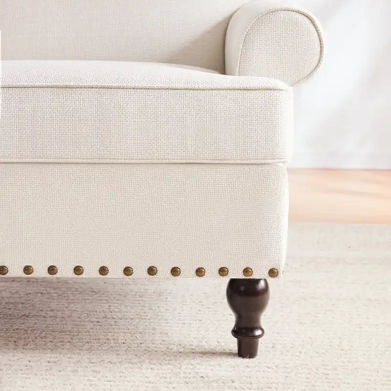Causeuse et fauteuil d'appoint en lin Rivet beige/gris/brun, 2 places + 1 place