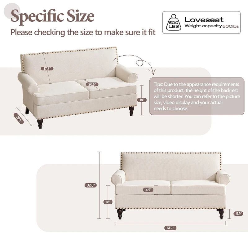 Causeuse et fauteuil d'appoint en lin Rivet beige/gris/brun, 2 places + 1 place