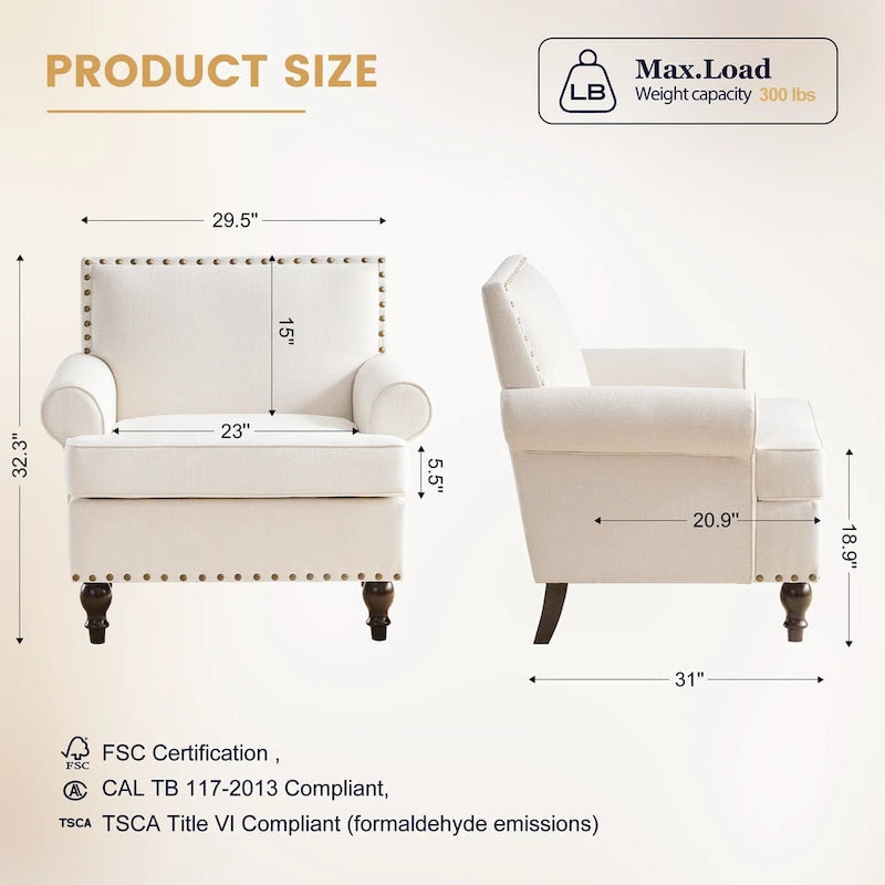 Causeuse et fauteuil d'appoint en lin Rivet beige/gris/brun, 2 places + 1 place