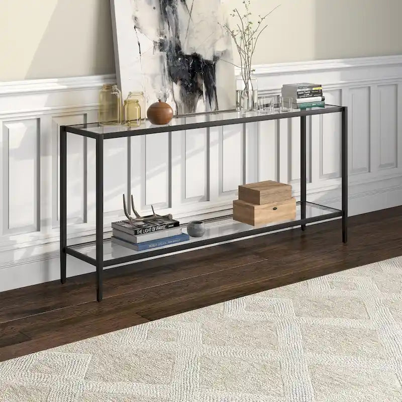 Console rectangulaire large Hera 64 avec étagère en verre - 64 large