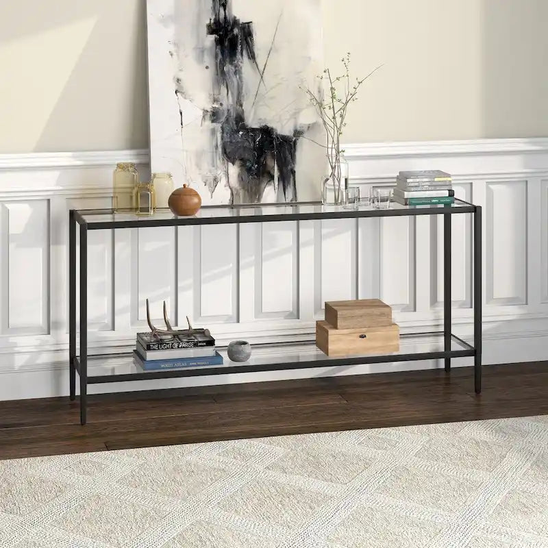 Console rectangulaire large Hera 64 avec étagère en verre - 64 large