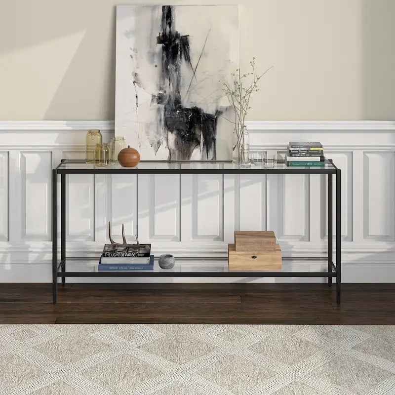 Console rectangulaire large Hera 64 avec étagère en verre - 64 large