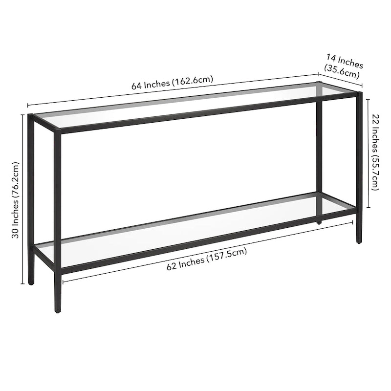 Console rectangulaire large Hera 64 avec étagère en verre - 64 large