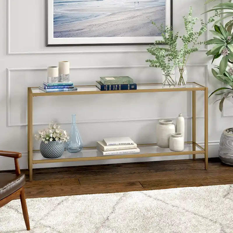 Console rectangulaire large Hera 64 avec étagère en verre - 64 large
