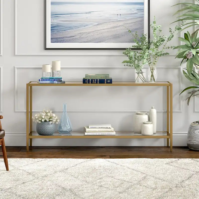 Console rectangulaire large Hera 64 avec étagère en verre - 64 large