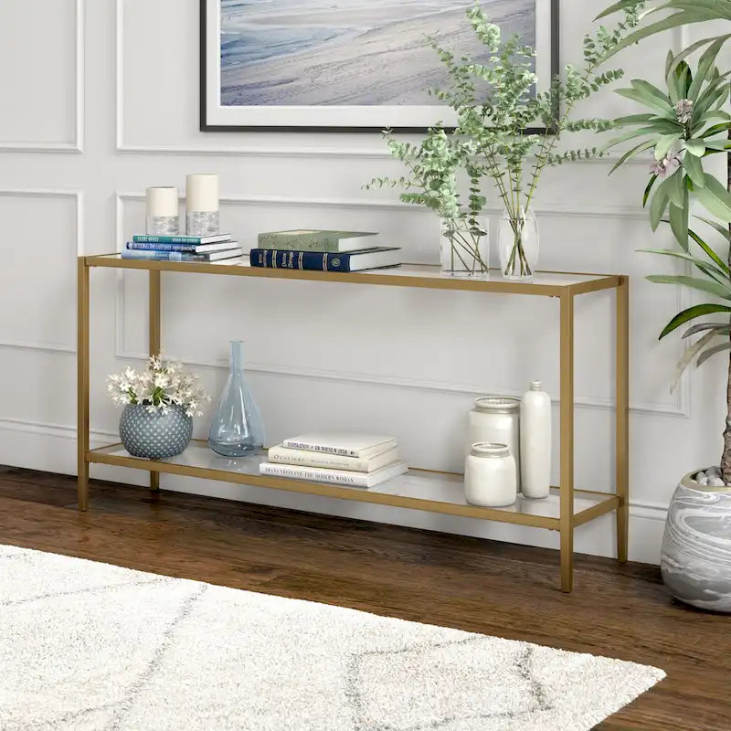 Console rectangulaire large Hera 64 avec étagère en verre - 64 large