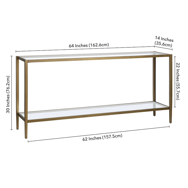Console rectangulaire large Hera 64 avec étagère en verre - 64 large