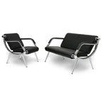 Banc d'attente en similicuir noir/bleu – 1 place et 2 places