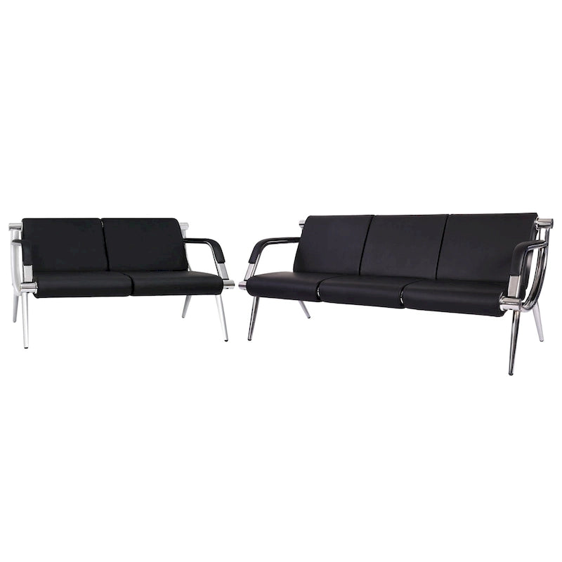 Banc d'attente en similicuir noir/bleu – 1 place et 2 places