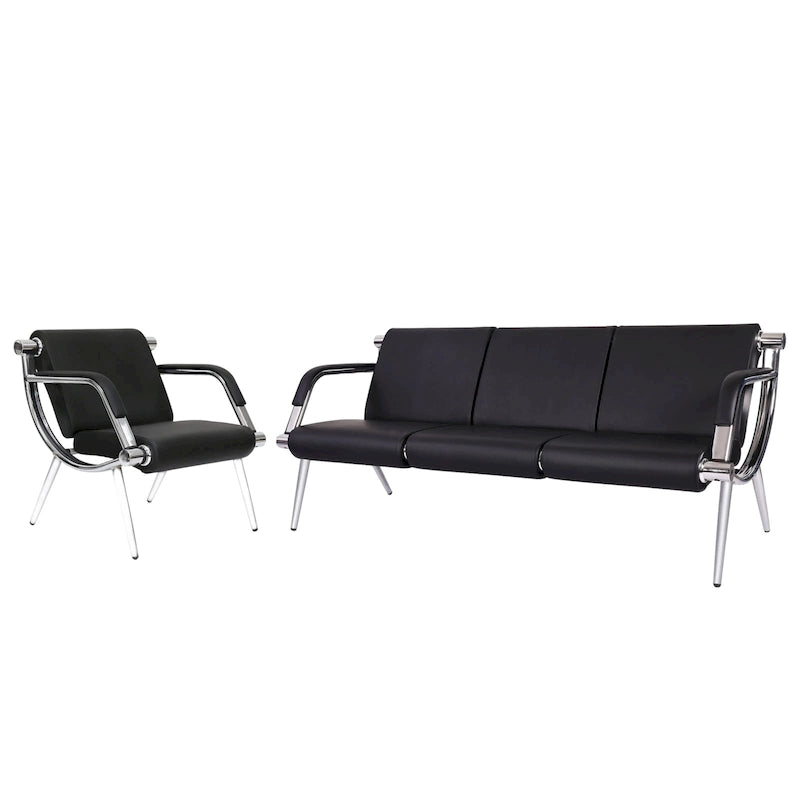 Banc d'attente en similicuir noir/bleu – 1 place et 2 places