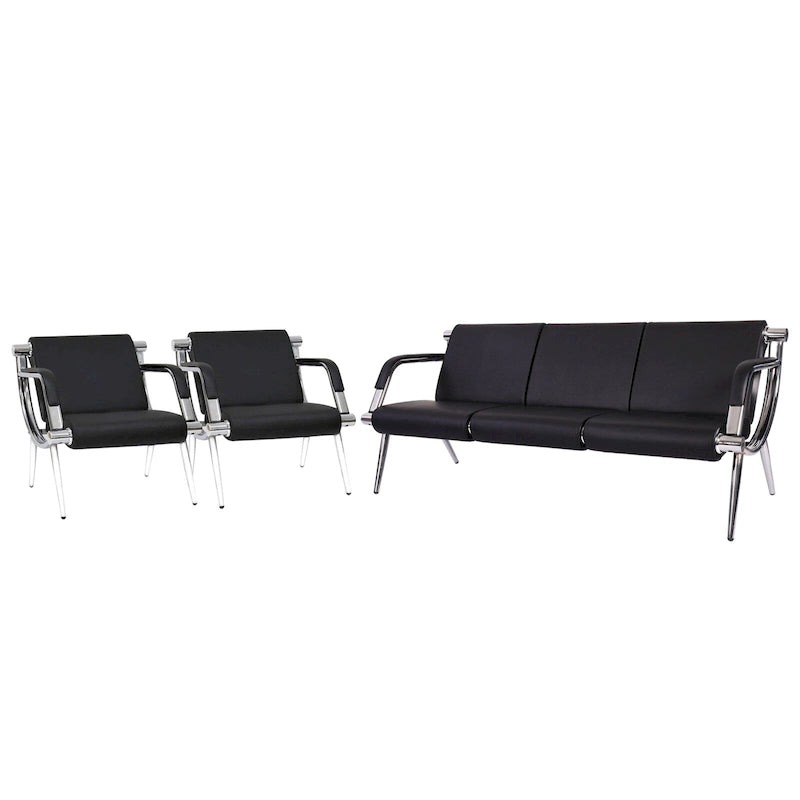 Banc d'attente en similicuir noir/bleu – 1 place et 2 places