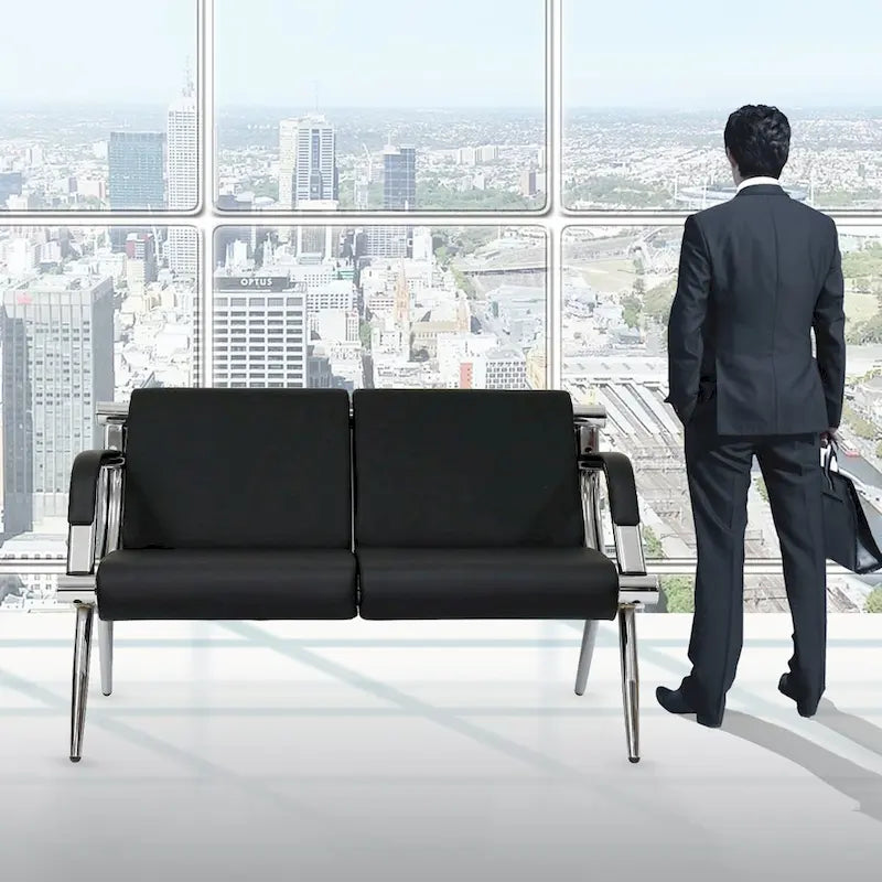 Banc d'attente en similicuir noir/bleu – 1 place et 2 places