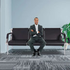Banc d'attente en similicuir noir/bleu – 1 place et 2 places