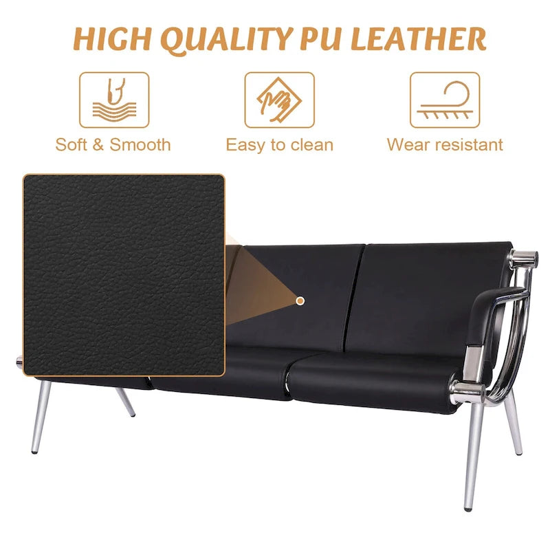 Banc d'attente en similicuir noir/bleu – 1 place et 2 places