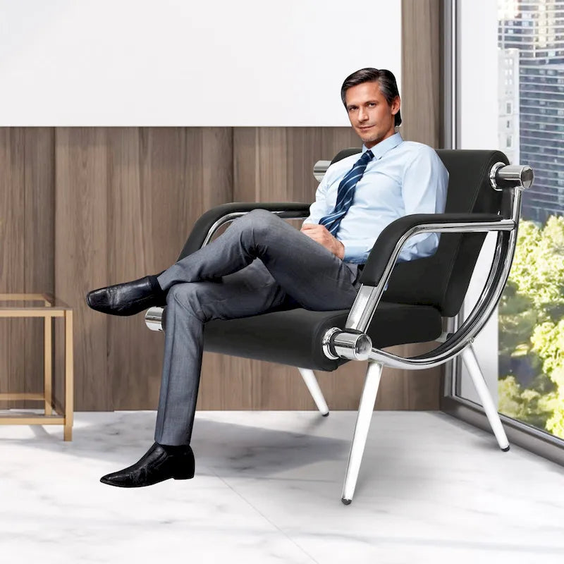 Banc d'attente en similicuir noir/bleu – 1 place et 2 places