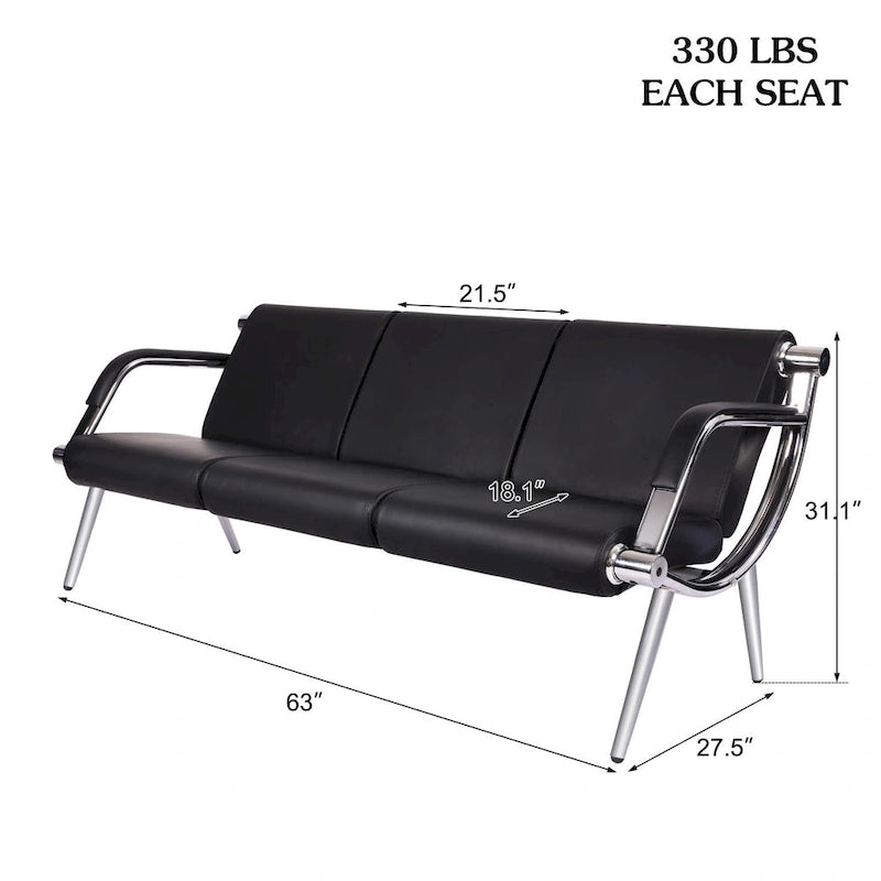 Banc d'attente en similicuir noir/bleu – 1 place et 2 places