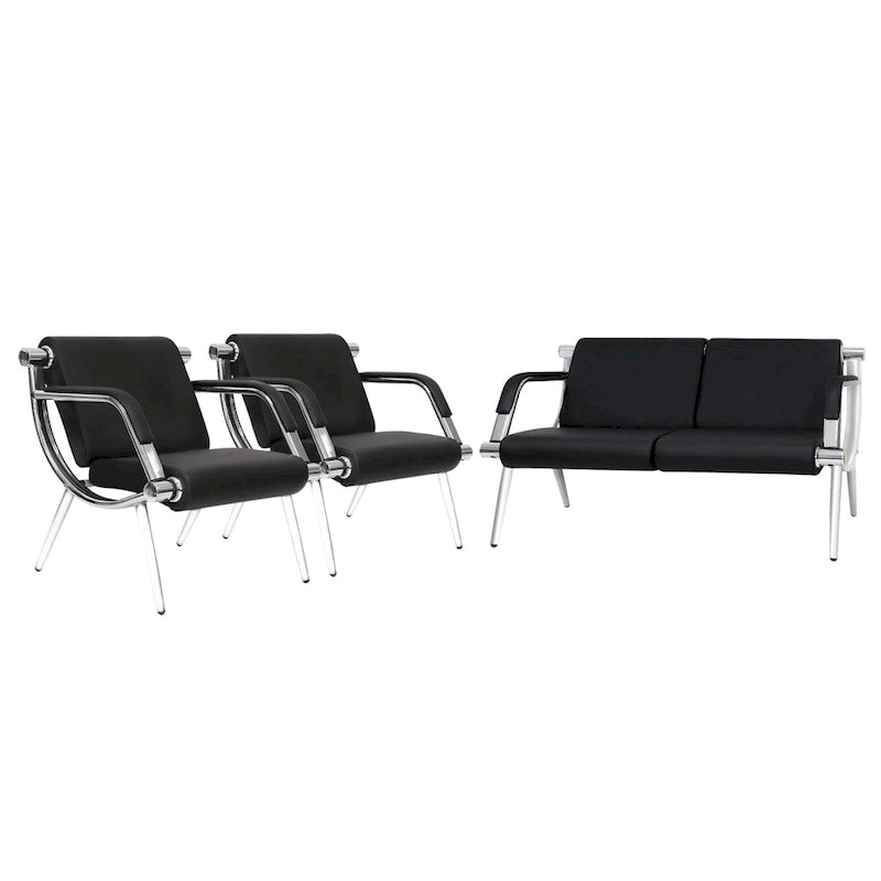 Banc d'attente en similicuir noir/bleu – 1 place et 2 places