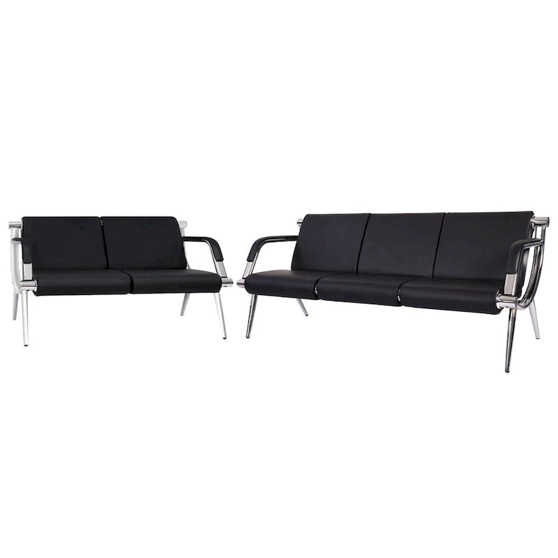Banc d'attente en similicuir noir/bleu – 1 place et 2 places