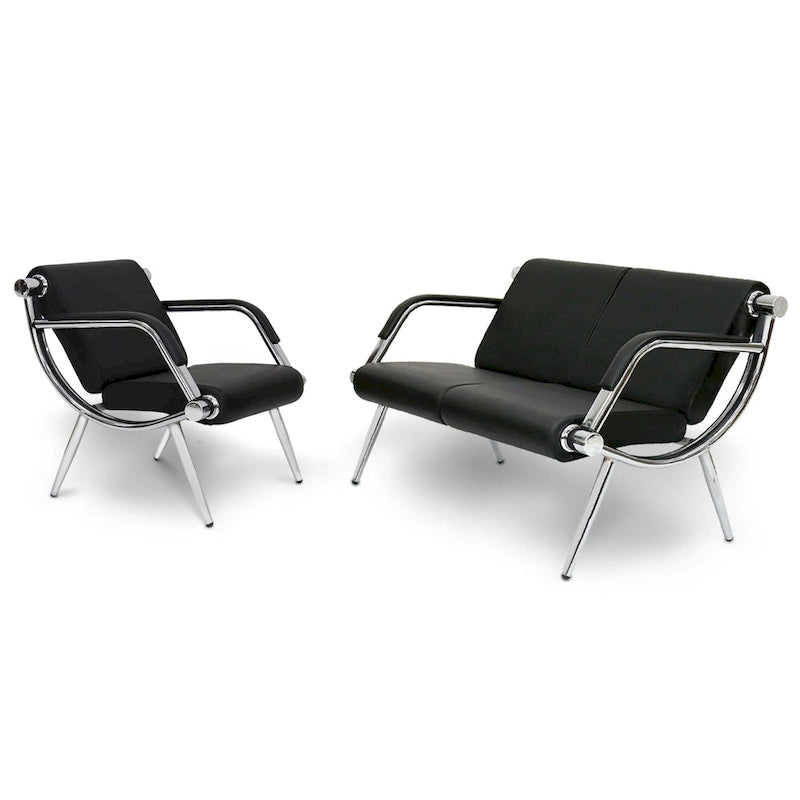Banc d'attente en similicuir noir/bleu – 1 place et 2 places
