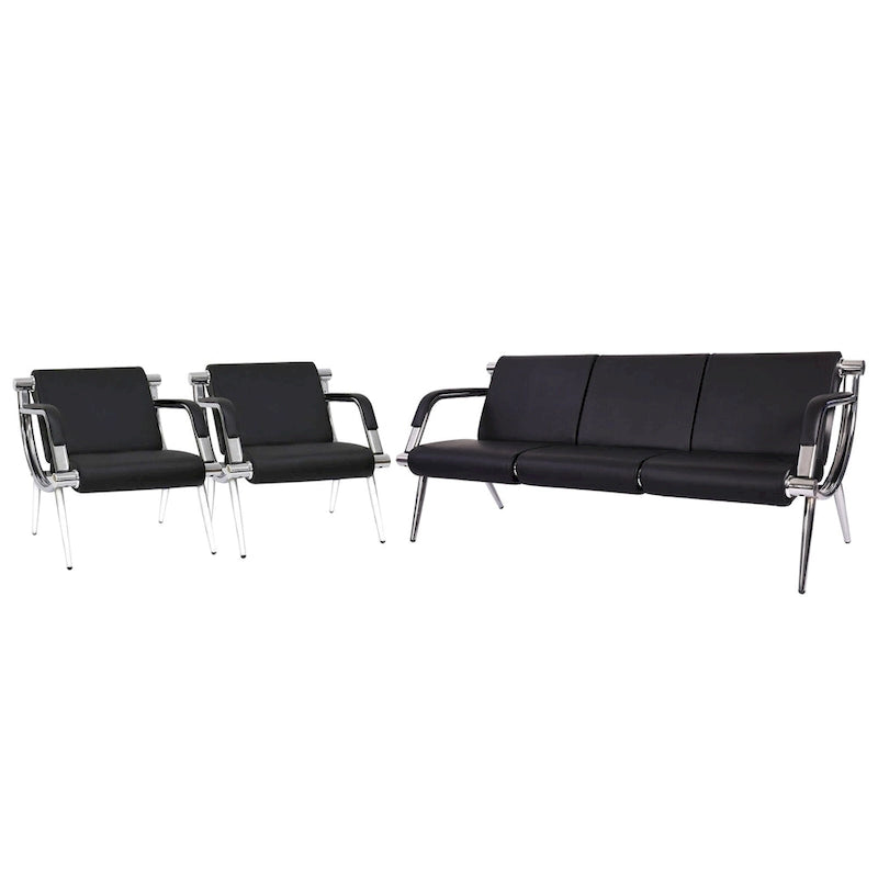 Banc d'attente en similicuir noir/bleu – 1 place et 2 places