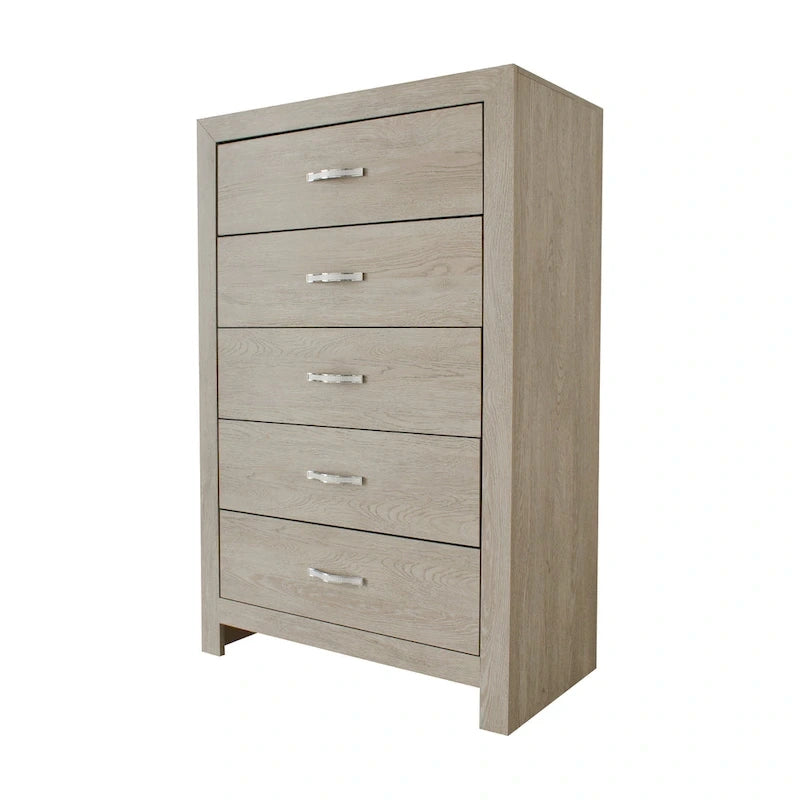 Ensemble de chambre à coucher 4 pièces Bernard en similicuir capitonné crème avec panneau à LED