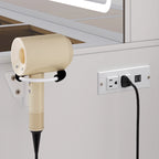 Coiffeuse Individuelle Noire/Blanche avec Lumières LED, Prises de Courant et Support pour Sèche-Cheveux