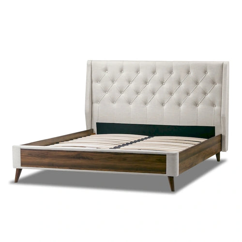 Lit en tissu beige capitonné Arlo