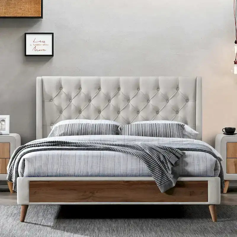 Lit en tissu beige capitonné Arlo