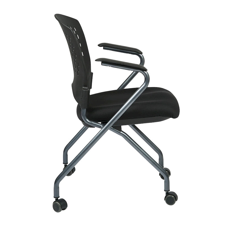 Chaise pliante noire, dossier ventilé, lot de 2