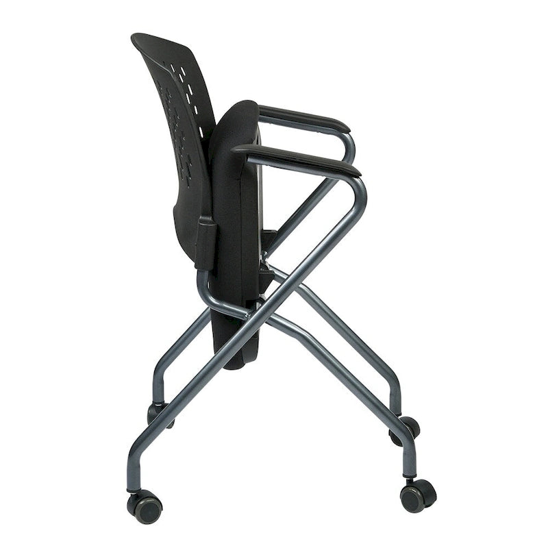 Chaise pliante noire, dossier ventilé, lot de 2