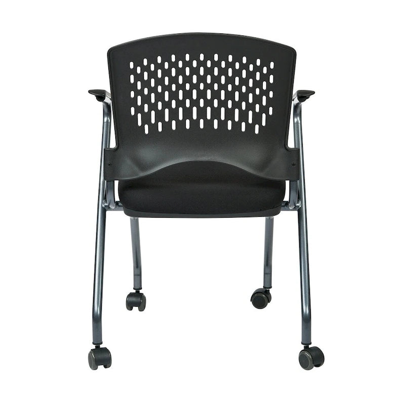 Chaise pliante noire, dossier ventilé, lot de 2
