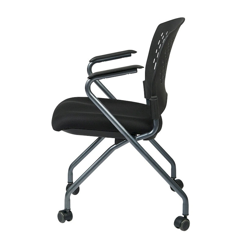 Chaise pliante noire, dossier ventilé, lot de 2