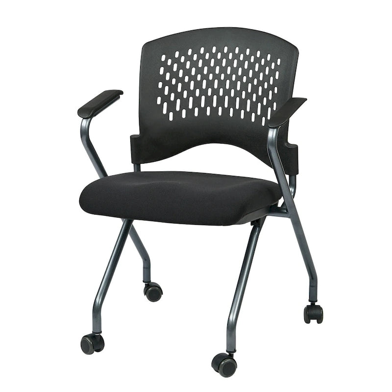 Chaise pliante noire, dossier ventilé, lot de 2