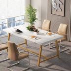 Table de conférence rectangulaire marron/gris/blanc/naturel, style industriel, 6 places