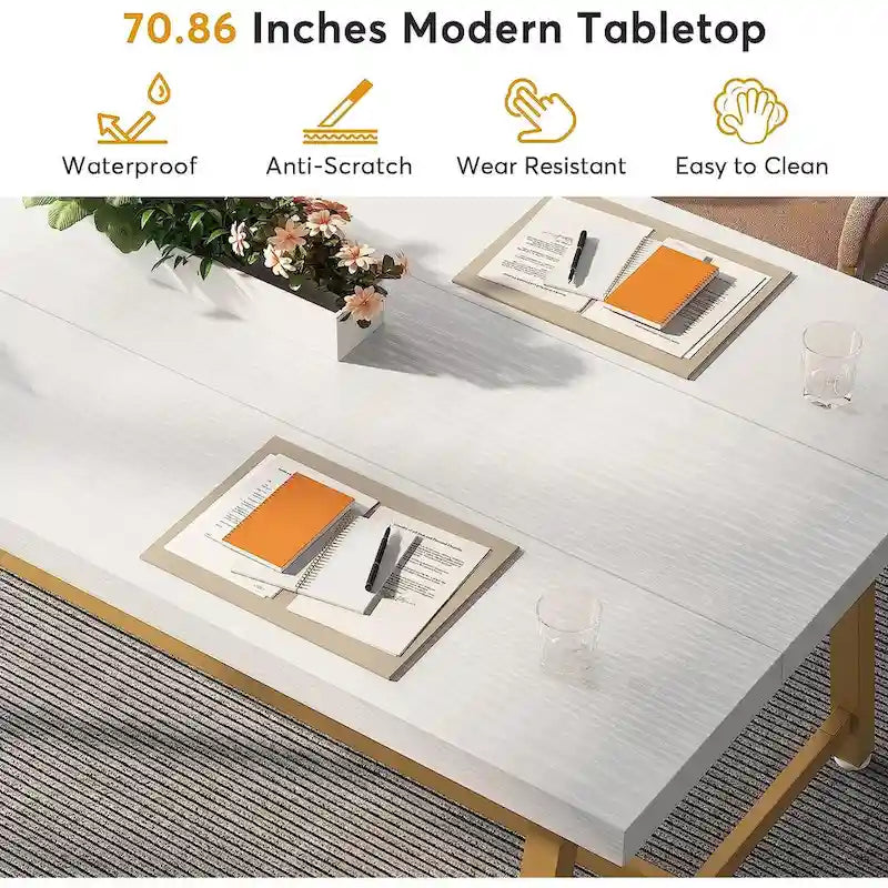 Table de conférence rectangulaire marron/gris/blanc/naturel, style industriel, 6 places